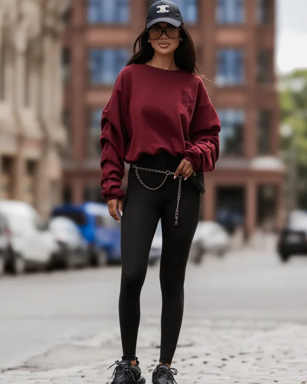 Bluza z marszczonym rękawem LaBalancia Remy bordo