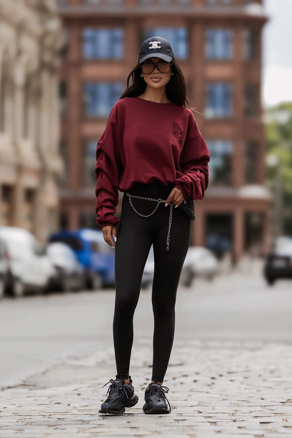 Bluza z marszczonym rękawem LaBalancia Remy bordo