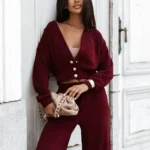 Sztruksowy komplet bluza ze spodniami LaBalancia Meggi bordo