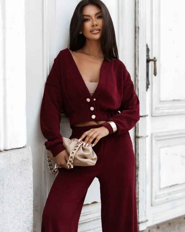 Sztruksowy komplet bluza ze spodniami LaBalancia Meggi bordo