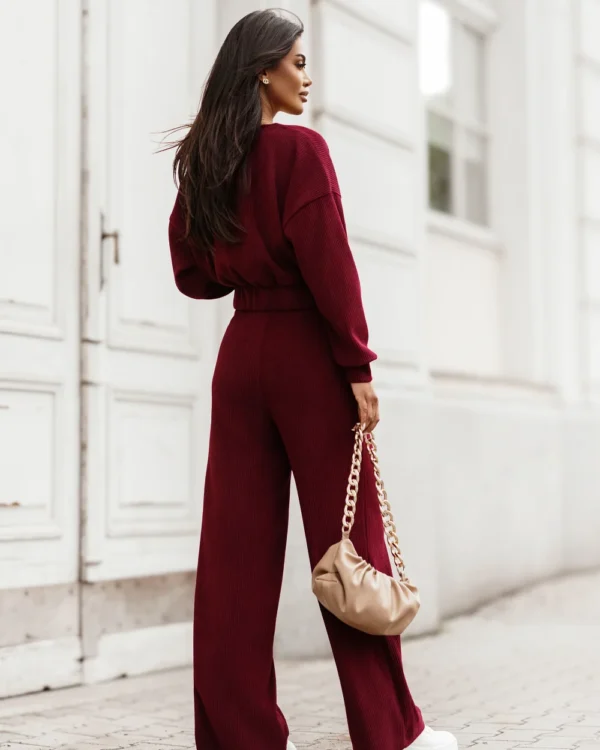 Sztruksowy komplet bluza ze spodniami LaBalancia Meggi bordo