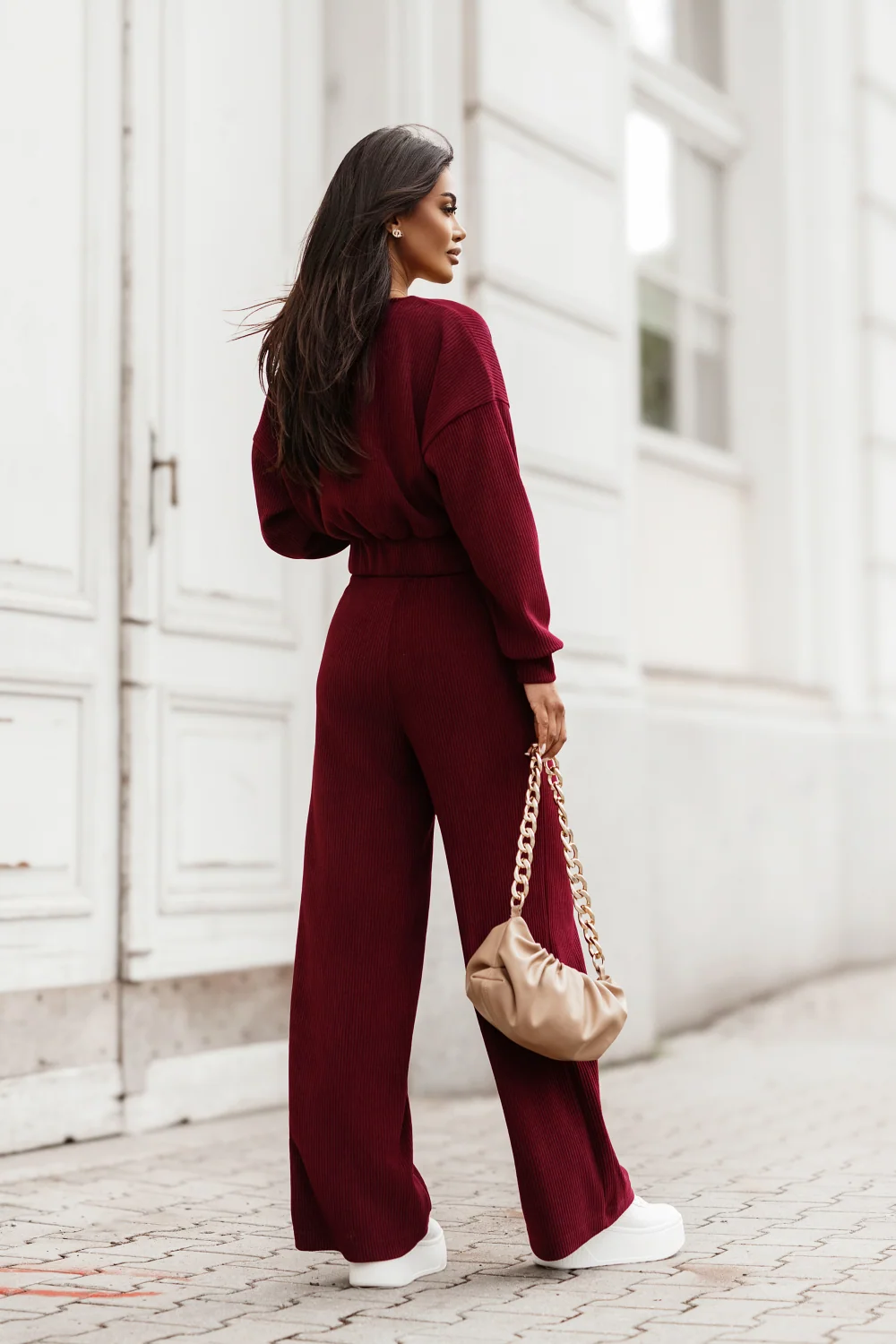 Sztruksowy komplet bluza ze spodniami LaBalancia Meggi bordo