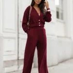 Sztruksowy komplet bluza ze spodniami LaBalancia Meggi bordo