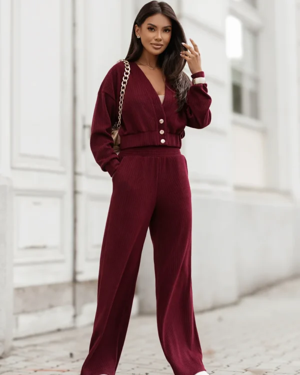 Sztruksowy komplet bluza ze spodniami LaBalancia Meggi bordo