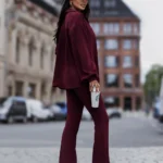 Komplet LaBalancia Blair koszula ze spodniami bordo