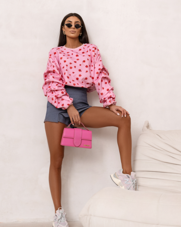 Bluza z marszczonym rękawem LaBalancia Remy różowa w kwiaty