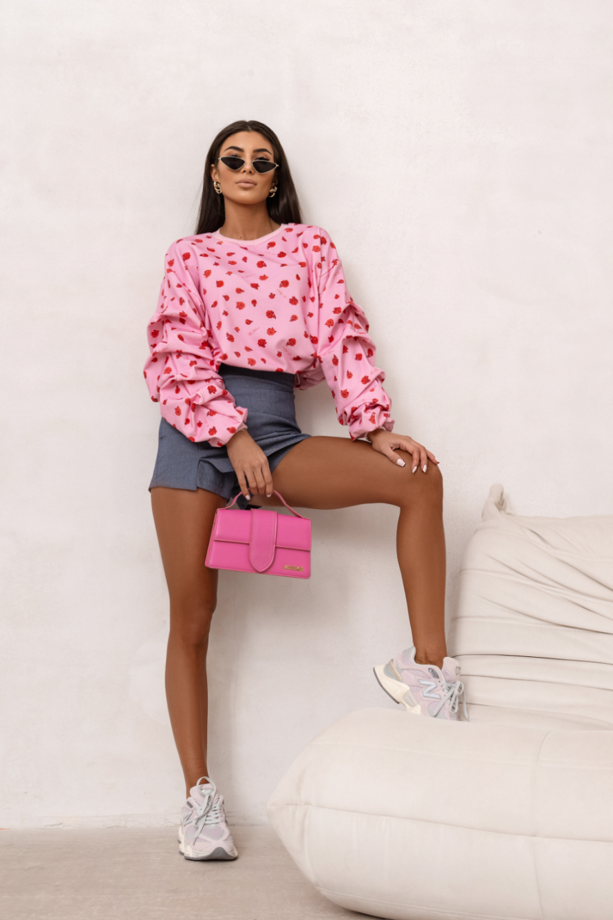Bluza z marszczonym rękawem LaBalancia Remy różowa w kwiaty
