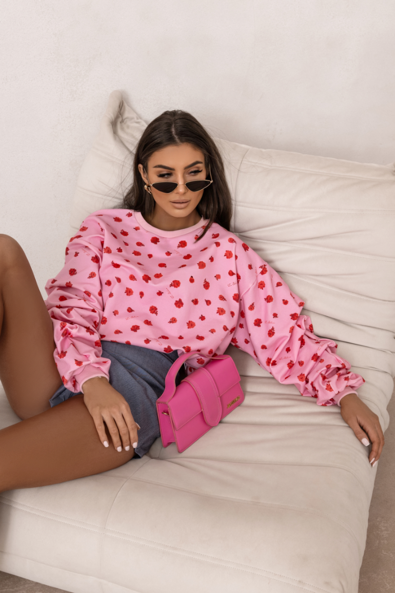 Bluza z marszczonym rękawem LaBalancia Remy różowa w kwiaty