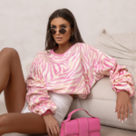 Bluza z marszczonym rękawem LaBalancia Remy różowa zebra