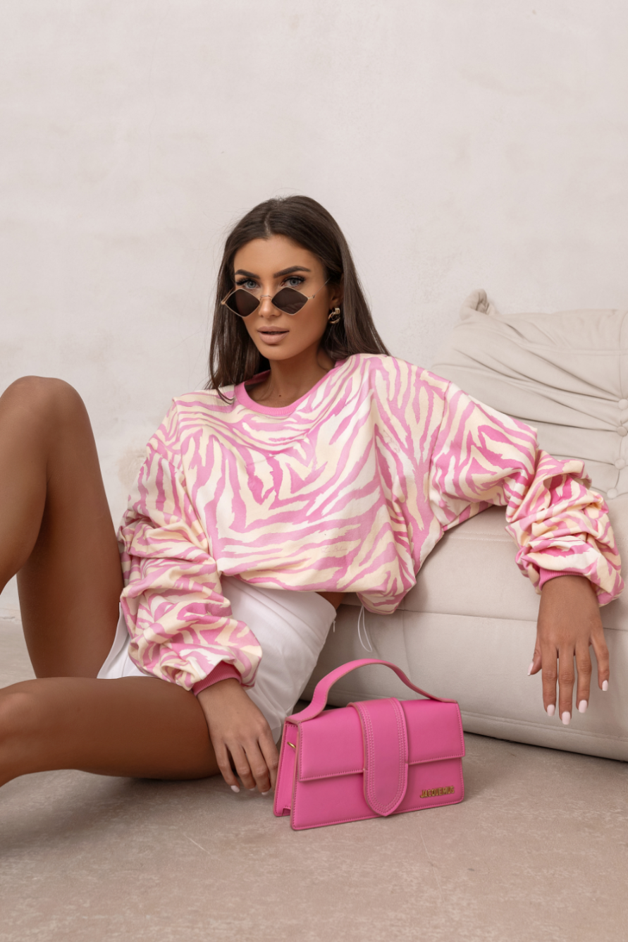 Bluza z marszczonym rękawem LaBalancia Remy różowa zebra