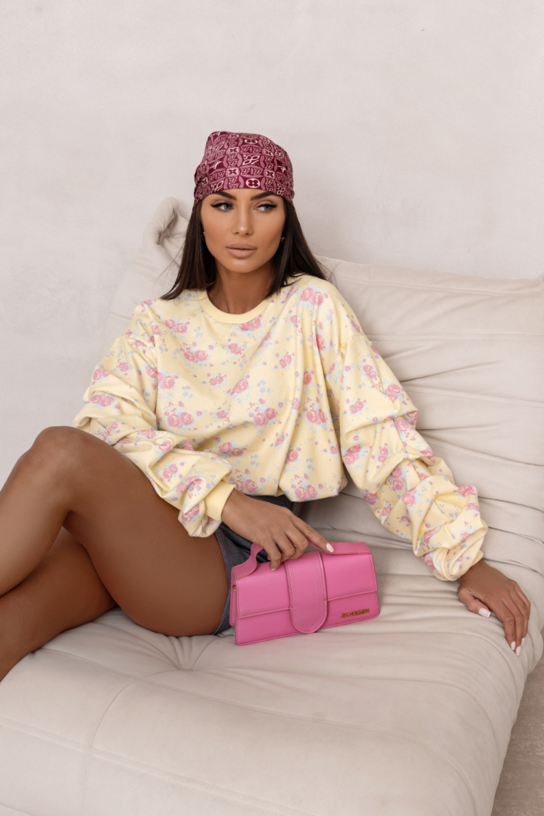 Bluza z marszczonym rękawem LaBalancia Remy żółta w kwiaty