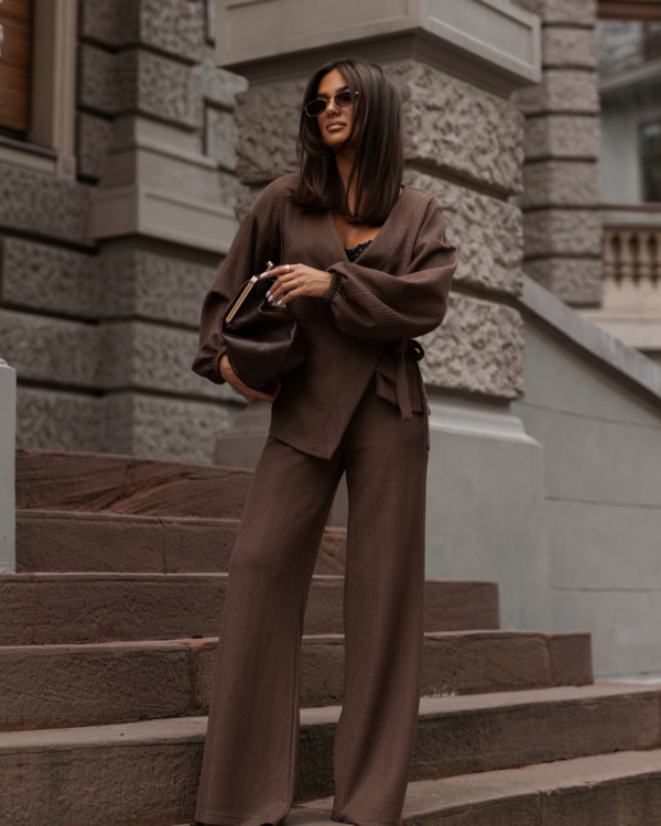 Sweterkowy komplet kimono ze spodniami LaBalancia Sienna brąz