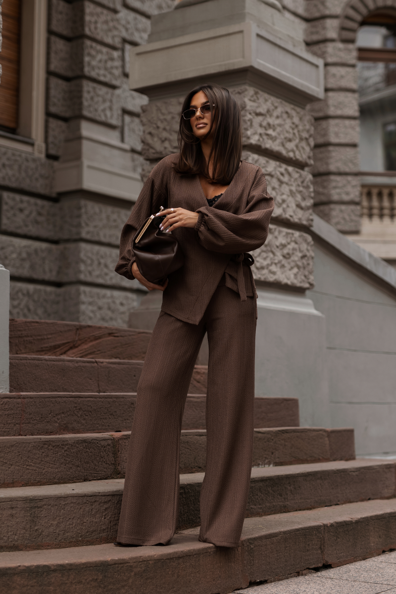 Sweterkowy komplet kimono ze spodniami LaBalancia Sienna brąz