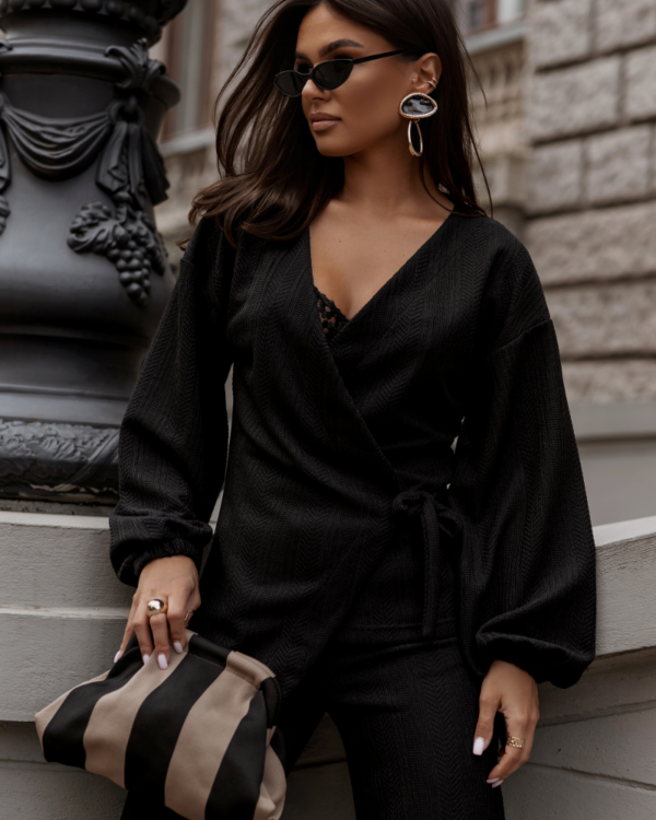 Sweterkowy komplet kimono ze spodniami LaBalancia Sienna czarny