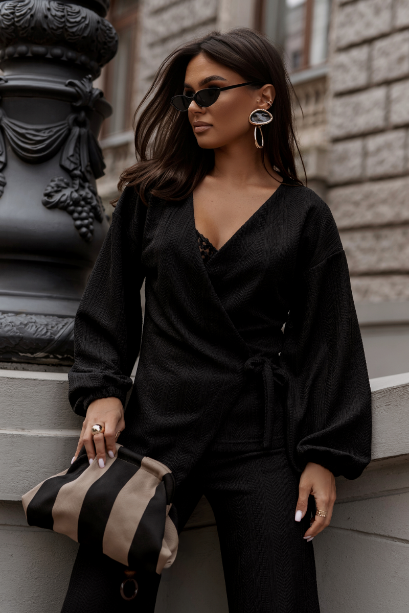 Sweterkowy komplet kimono ze spodniami LaBalancia Sienna czarny