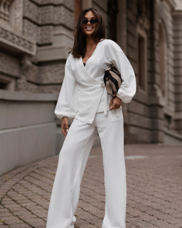 Sweterkowy komplet kimono ze spodniami LaBalancia Sienna ecru