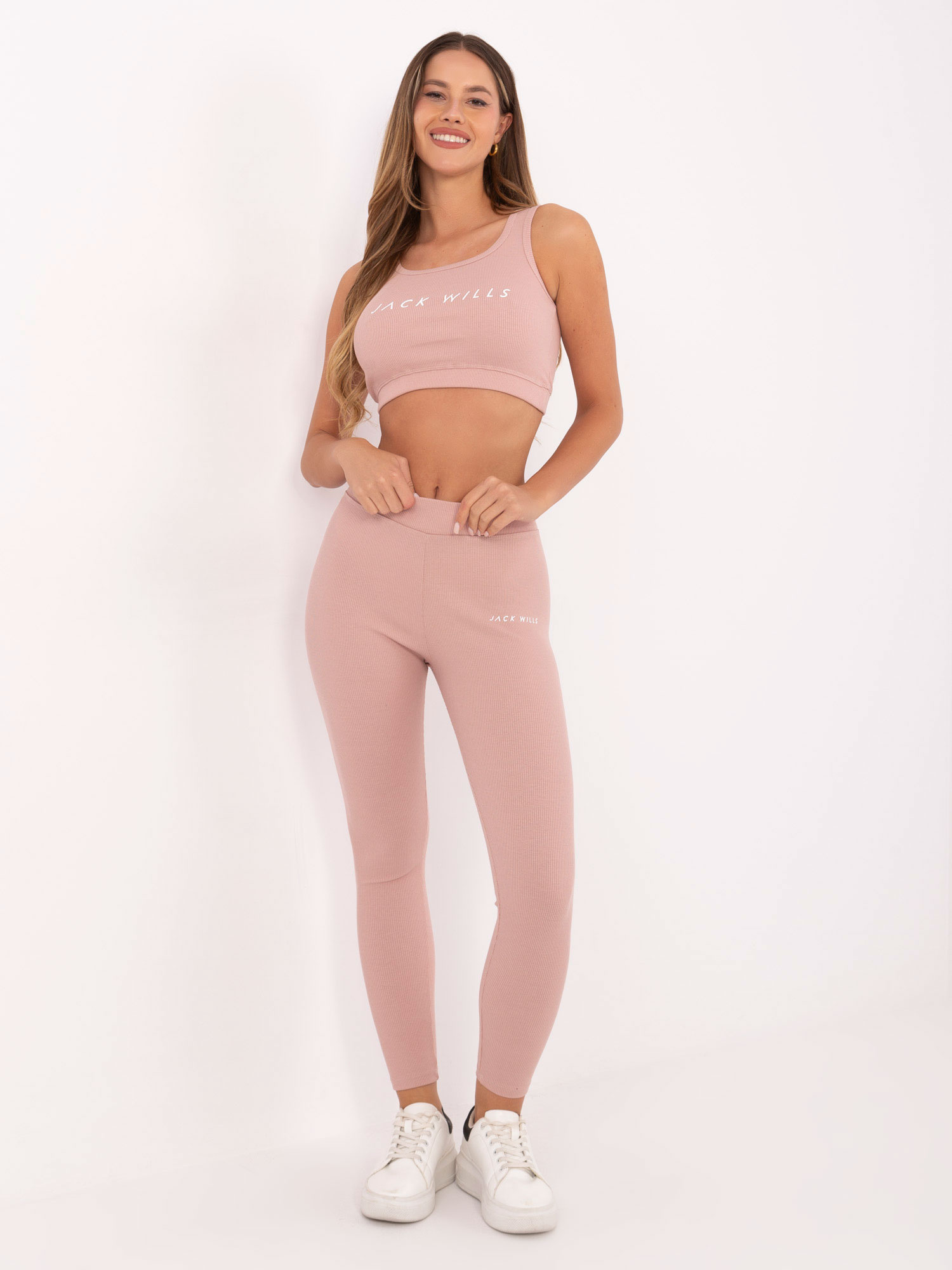 Sportowy komplet top z legginsami Jack Wills jasny róż