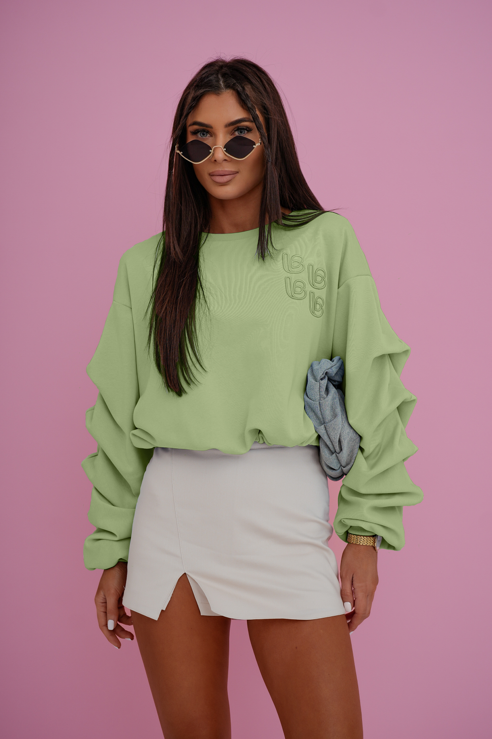 Bluza z marszczonym rękawem LaBalancia Remy matcha