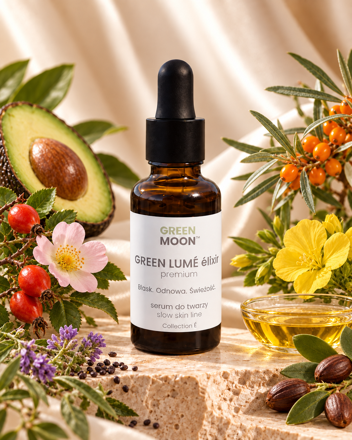 Serum z roślinnym retinolem i witaminą E do skóry dojrzałej GREEN LUMÉ élixir premium Green Moon