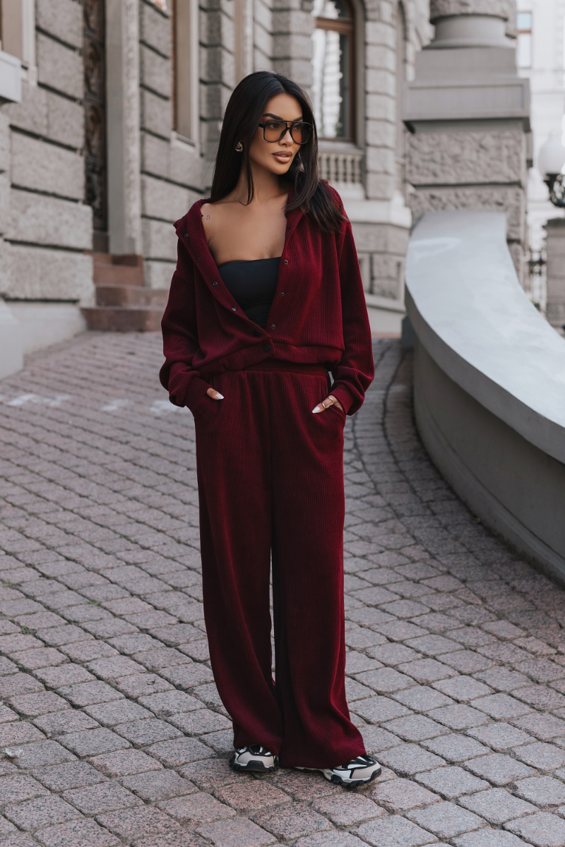 Komplet rozpinana bluza ze spodniami LaBalancia Brooklyn bordo