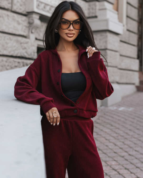 Komplet rozpinana bluza ze spodniami LaBalancia Brooklyn bordo