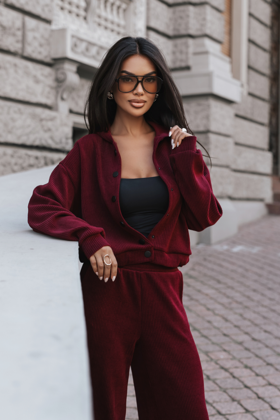 Komplet rozpinana bluza ze spodniami LaBalancia Brooklyn bordo