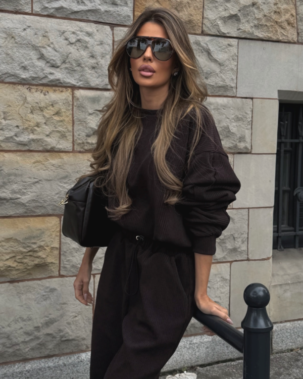 Komplet bluza ze spodniami baggy LaBalancia Gigi brąz