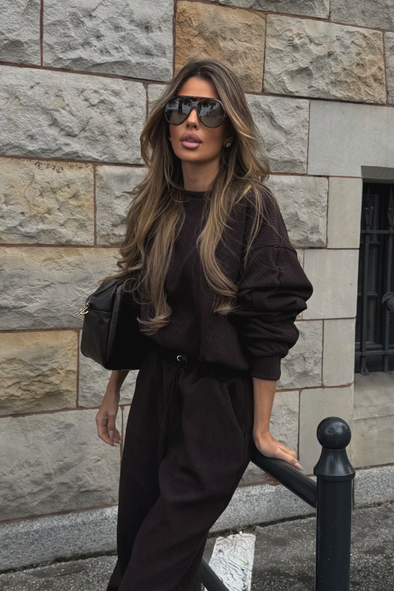 Komplet bluza ze spodniami baggy LaBalancia Gigi brąz