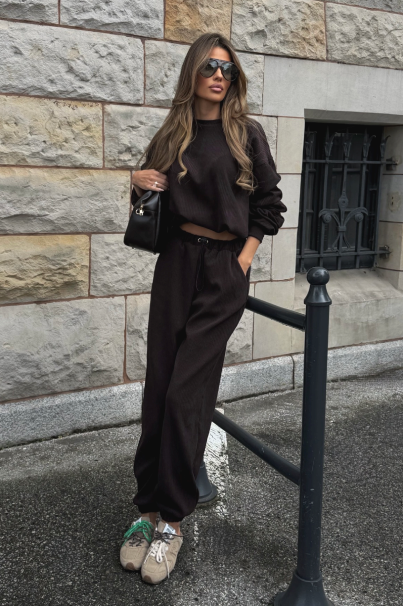 Komplet bluza ze spodniami baggy LaBalancia Gigi brąz