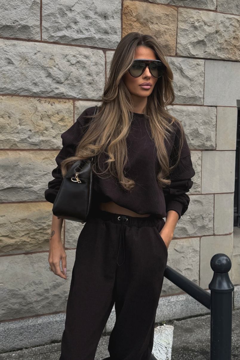 Komplet bluza ze spodniami baggy LaBalancia Gigi brąz