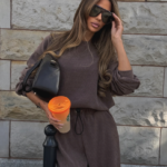 Komplet bluza ze spodniami baggy LaBalancia Gigi ciemne fango