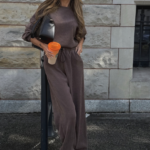Komplet bluza ze spodniami baggy LaBalancia Gigi ciemne fango
