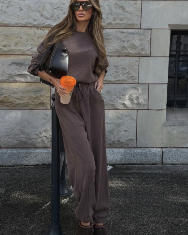 Komplet bluza ze spodniami baggy LaBalancia Gigi ciemne fango