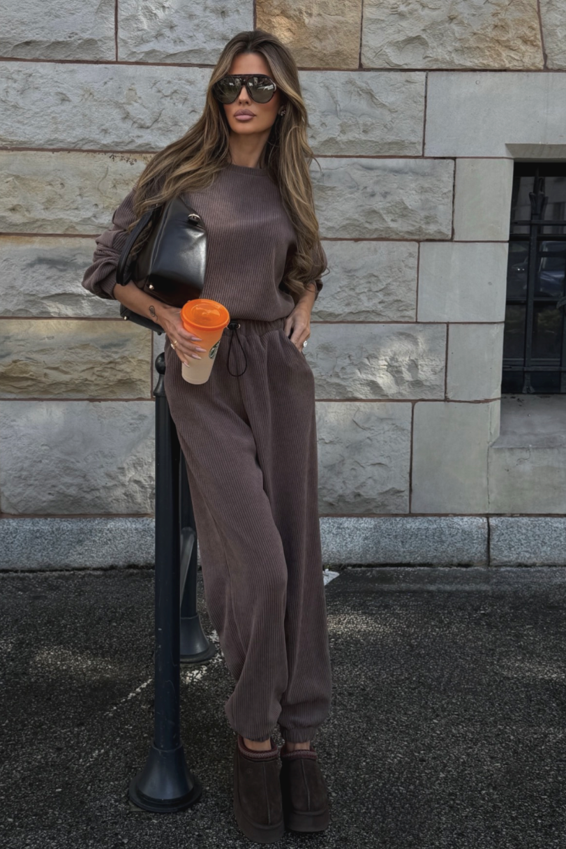 Komplet bluza ze spodniami baggy LaBalancia Gigi ciemne fango