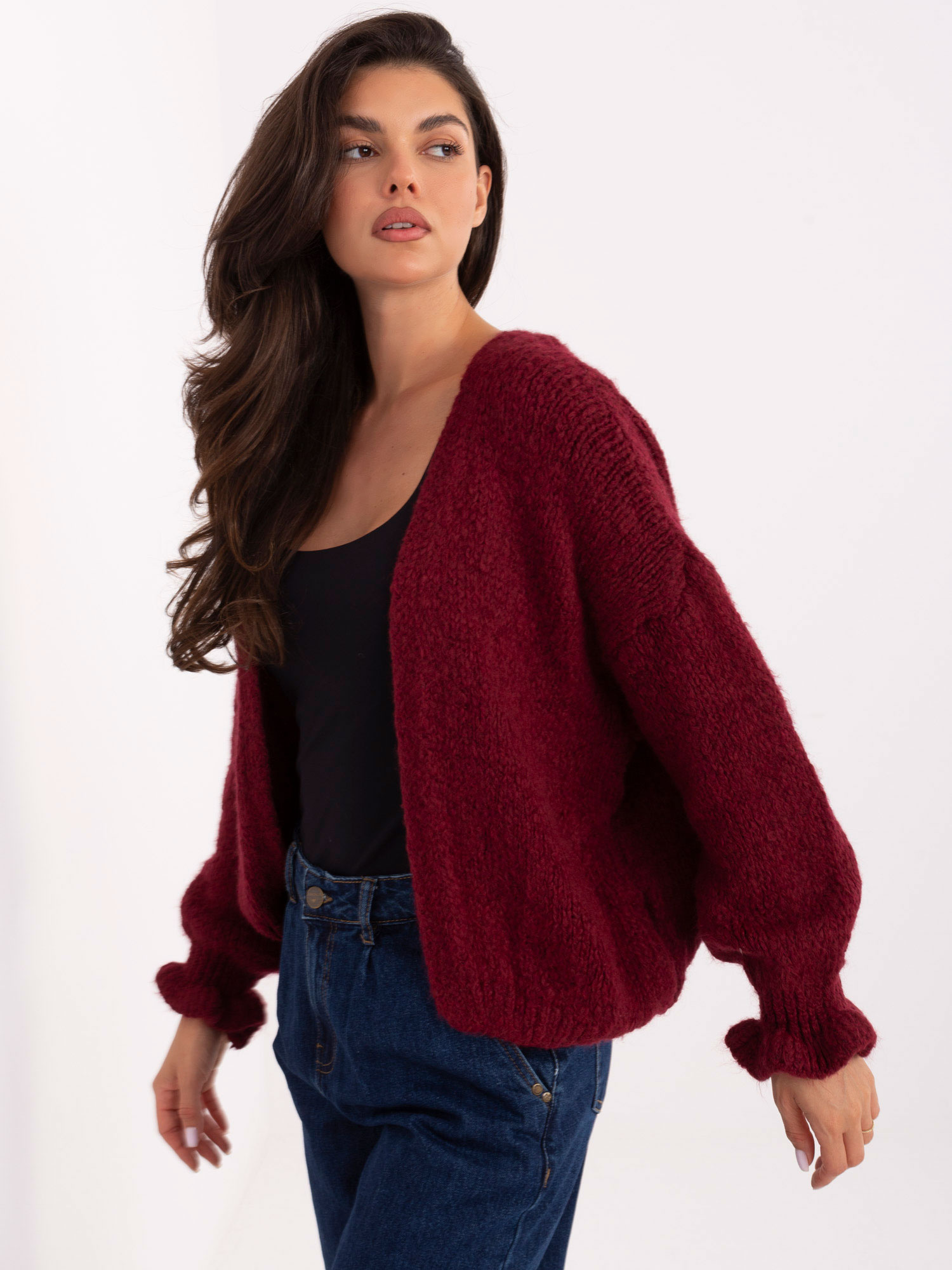 Sweter kardigan oversize bordowy