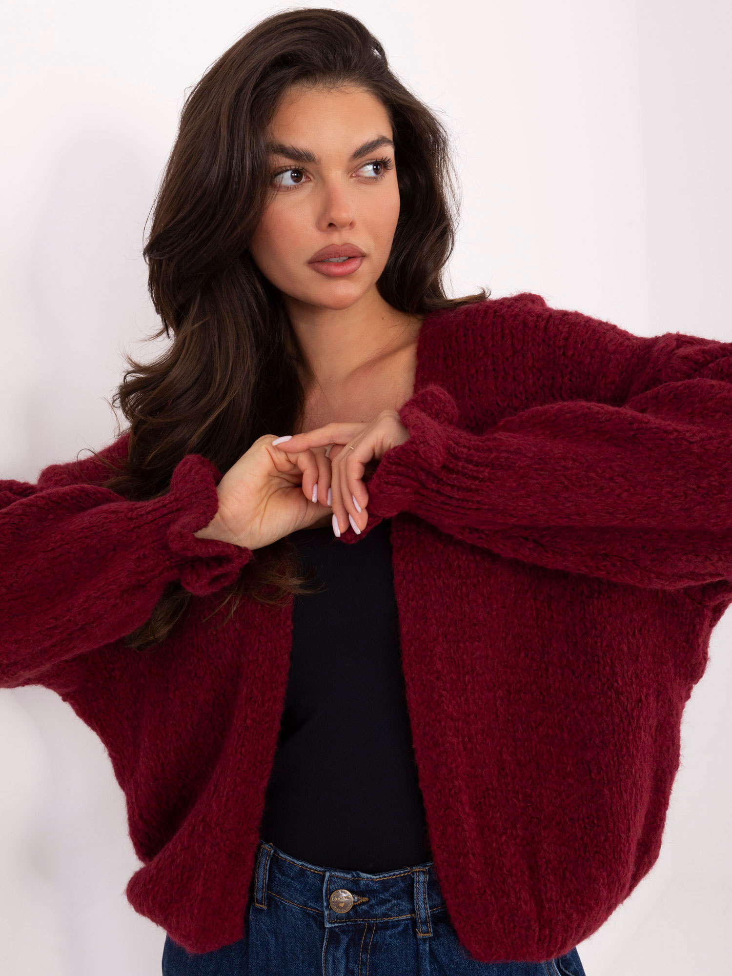 Sweter kardigan oversize bordowy