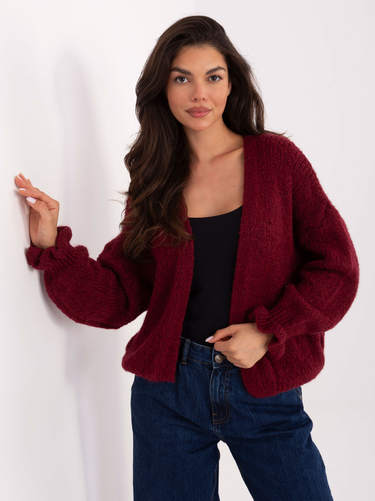Sweter kardigan oversize bordowy