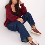Sweter kardigan oversize bordowy