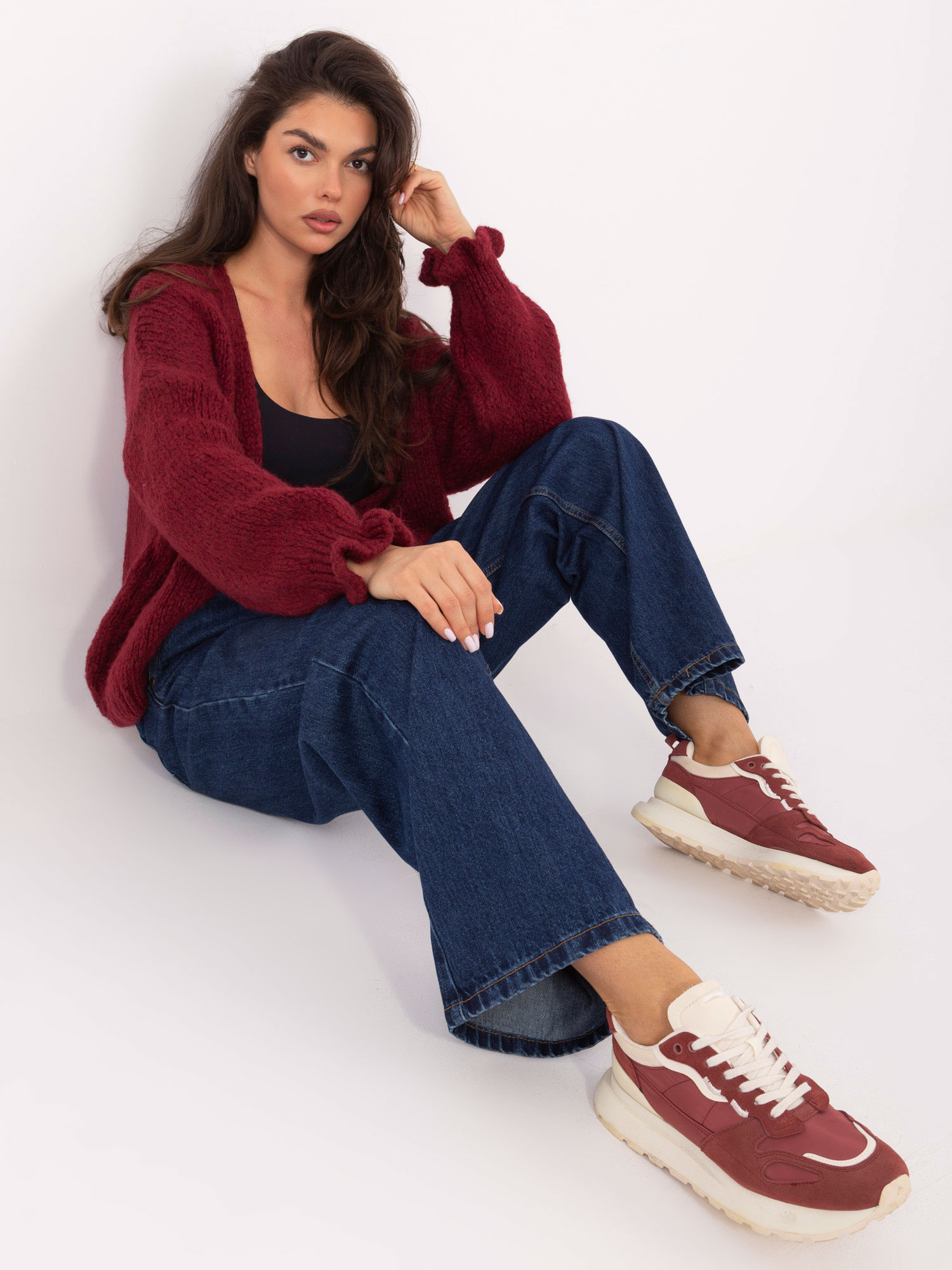 Sweter kardigan oversize bordowy