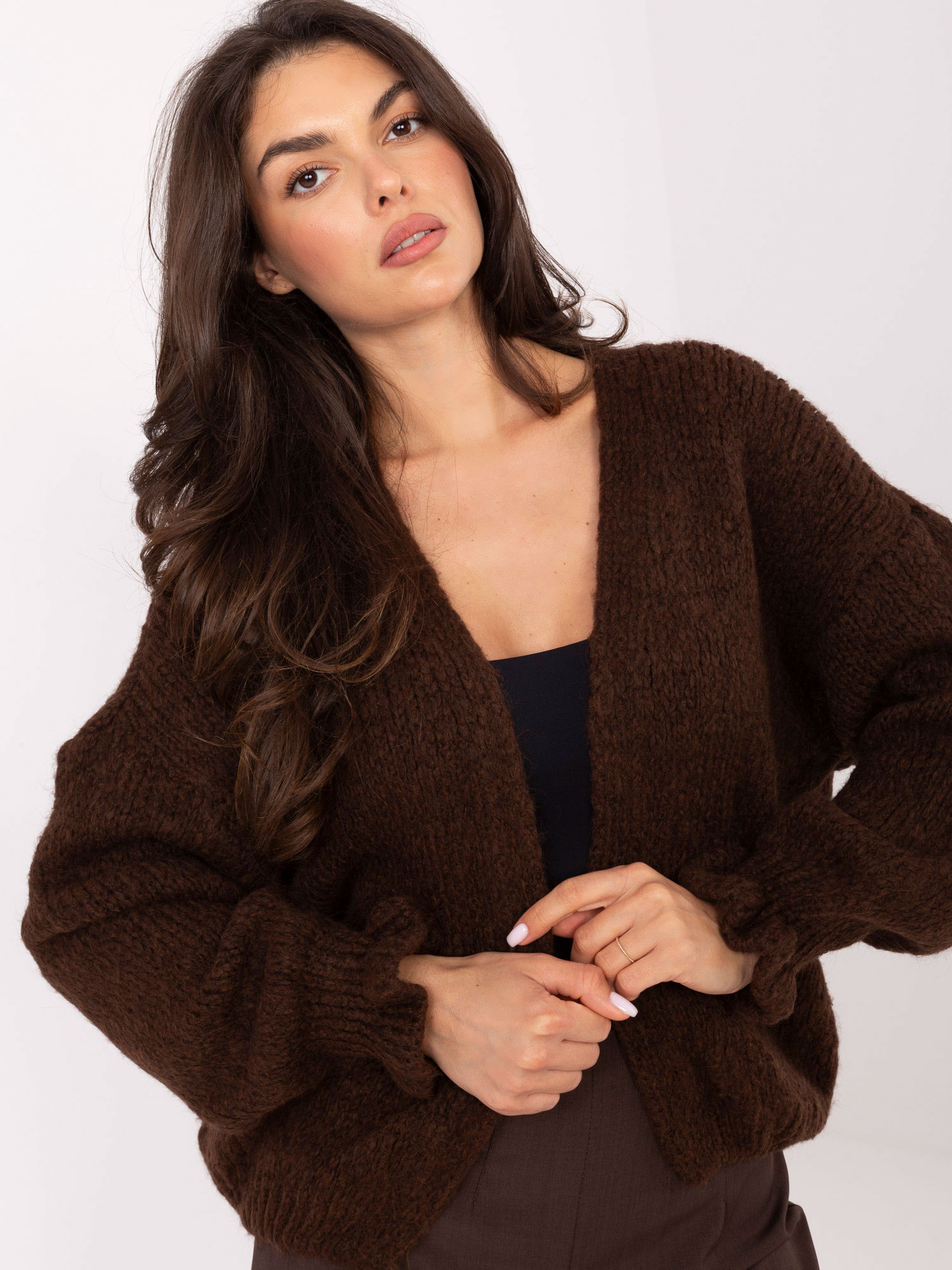 Sweter kardigan oversize ciemny brąz