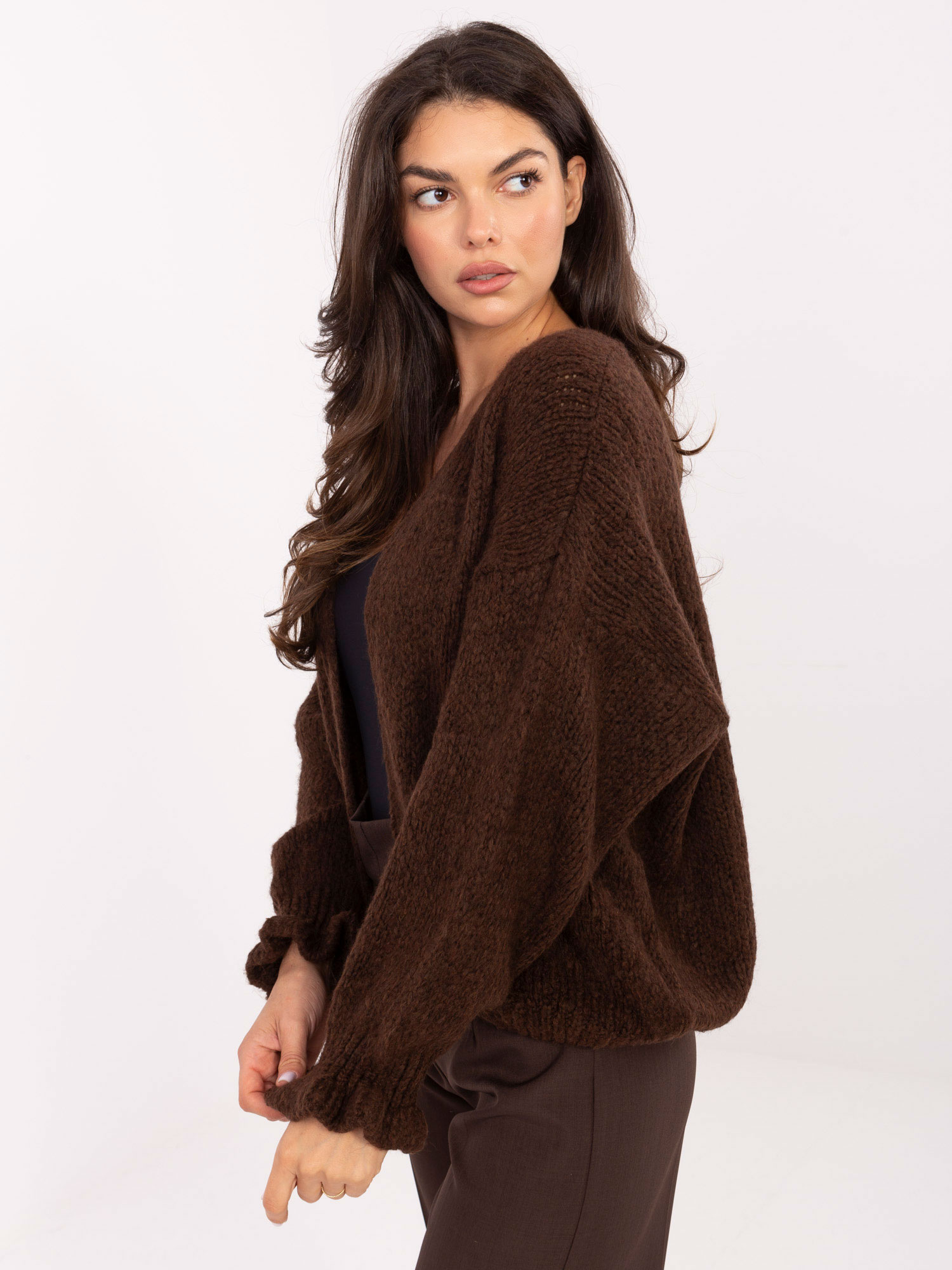 Sweter kardigan oversize ciemny brąz
