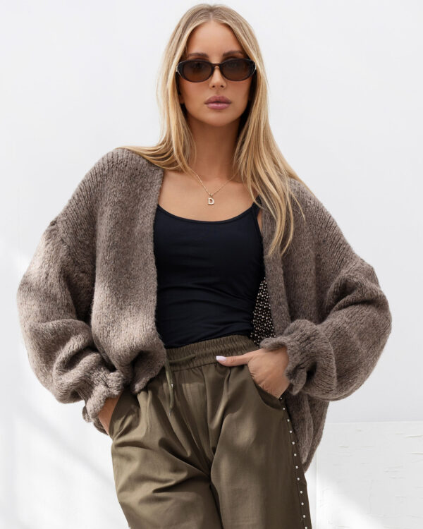 Sweter kardigan oversize ciemny beż
