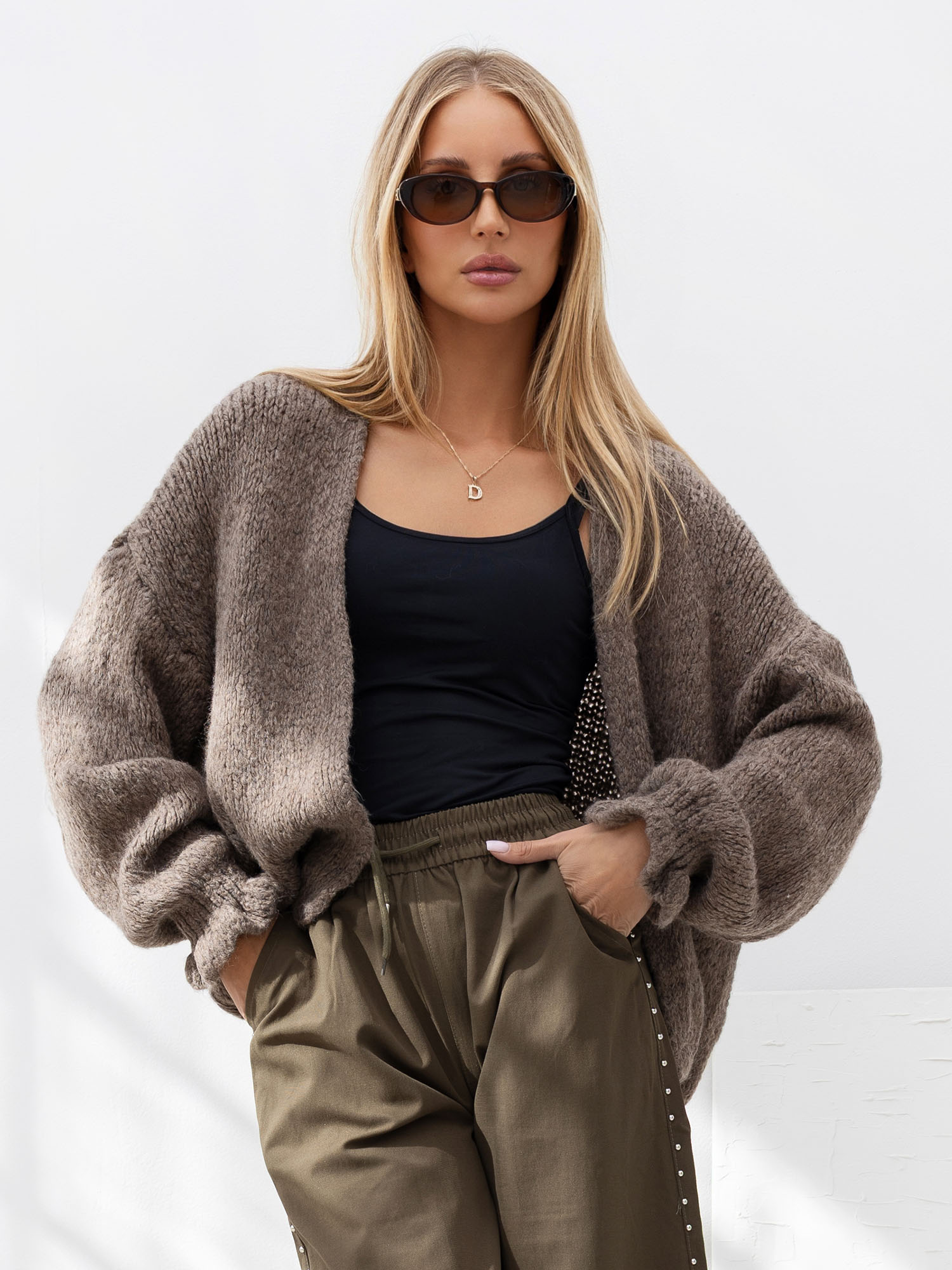 Sweter kardigan oversize ciemny beż