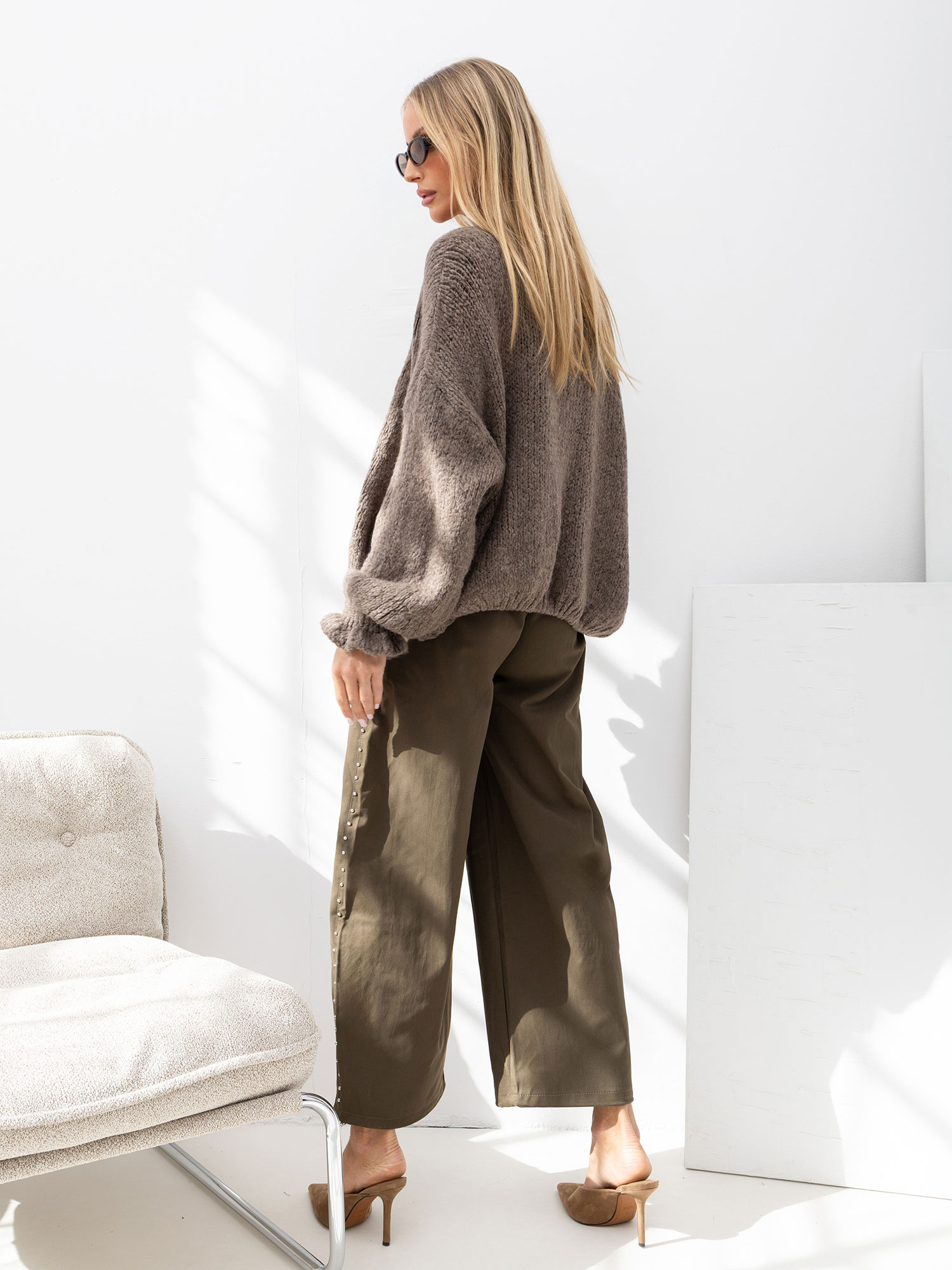 Sweter kardigan oversize ciemny beż