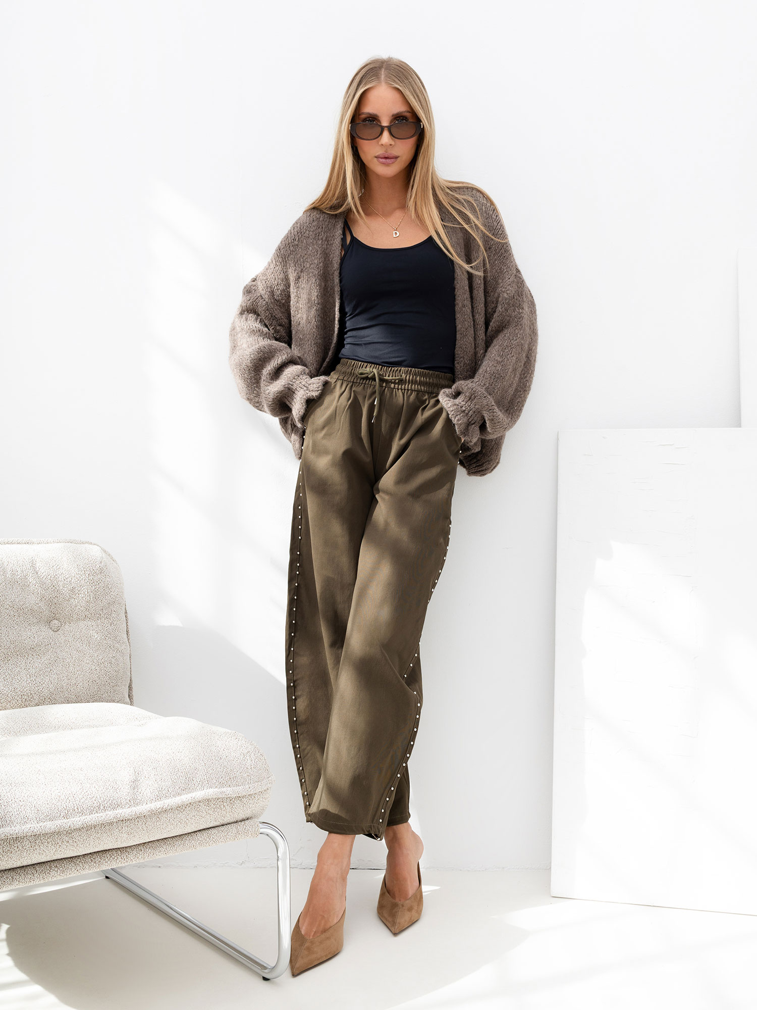 Sweter kardigan oversize ciemny beż