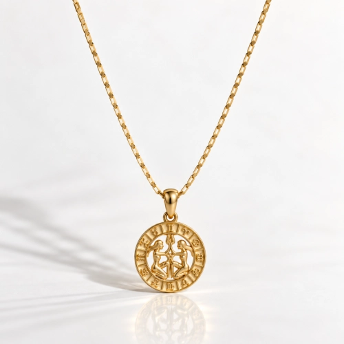 Pozłacany 24k złotem naszyjnik ze znakiem zodiaku Bliźnięta
