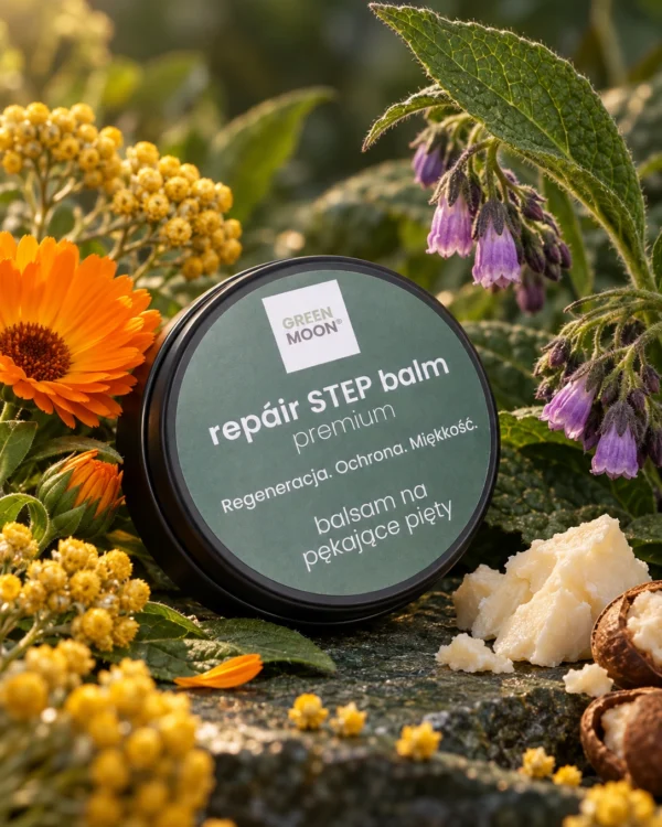 Balsam do suchej skóry stóp i pękających pięt repáir STEP balm premium Green Moon