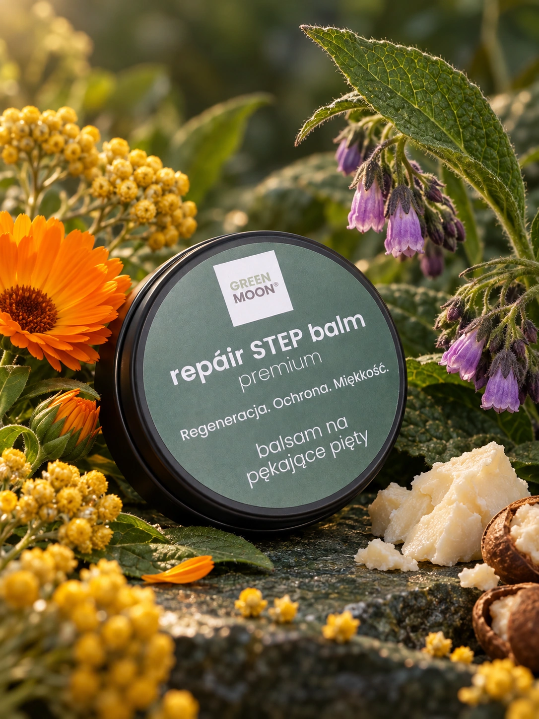 Balsam do suchej skóry stóp i pękających pięt repáir STEP balm premium Green Moon