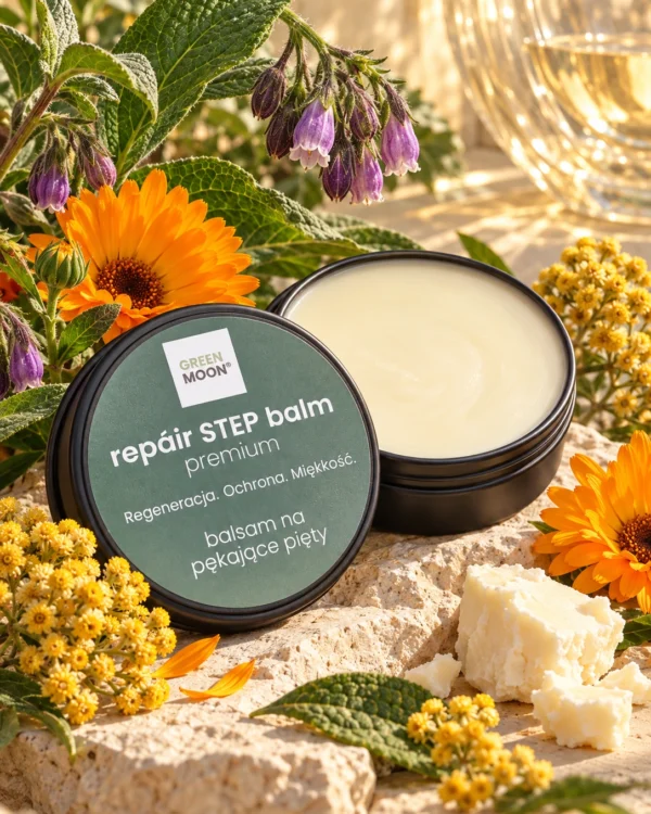 Balsam do suchej skóry stóp i pękających pięt repáir STEP balm premium Green Moon
