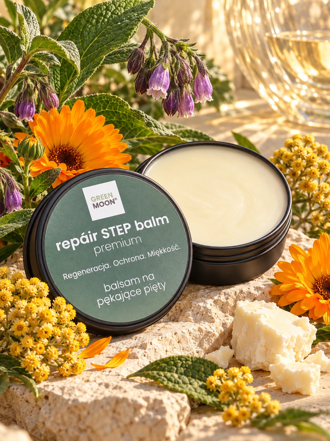 Balsam do suchej skóry stóp i pękających pięt repáir STEP balm premium Green Moon